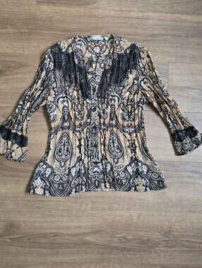 NY Collection Petite Paisley Lace Bell Sleeve Blouse PS
